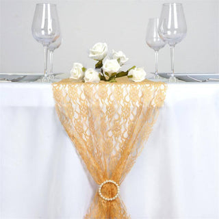 Elegant Gold Floral Lace Table Runner