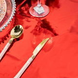 Red Metallic Foil Square Tablecloth, Disposable Table Cover