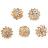 5 Pcs | Assorted Gold Plated Mandala Crystal Rhinestone Brooches | Floral Sash Pin Brooch Bouquet Decor