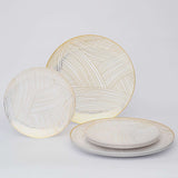 7inch White Gold Wave Brush Stroked Disposable Salad Plates, Plastic Appetizer Dessert Party Plates