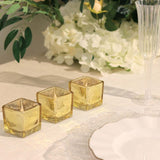 12 Pack | 2inch Square Gold Mercury Glass Candle Holders, Votive Glittered Tealight Holders