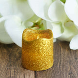 12 Pack | Gold Glitter Flameless Candles LED | Battery Operated Votive Candles