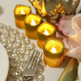 12 Pack | Glitter Flameless Candles LED | Votive Candles - Gold | Tablecloths Factory