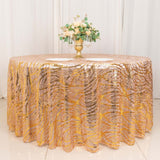 120inch Rose Gold Wave Mesh Round Tablecloth With Gold Embroidered Sequins