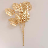 4 Pack Metallic Gold Artificial Monstera Leaves Bunches, 14inch Tropical Palm Leaf Bushes Vase