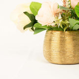 4 Pack | 3inch Gold Textured Ceramic Indoor Planters Pots, Round Brushed Flower Vases