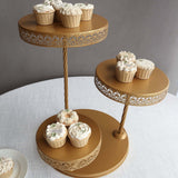 3-Tier Gold Metal Cake Stand with Hollow Lace Design, Cupcake Tower Dessert Display Stand