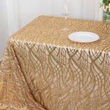 90x156inch Gold Wave Mesh Rectangular Tablecloth With Embroidered Sequins