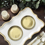 50 Pack | 5inch Metallic Gold Scalloped Rim Mini Paper Dessert Plates, Disposable Round Tapas