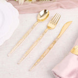 24 Pack | 8 Metallic Gold With Glitter Silverware Set, Modern Premium Plastic Utensil Set