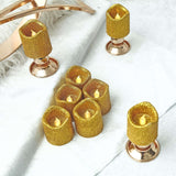 12 Pack | Gold Glitter Flameless Candles LED | Battery Operated Votive Candles