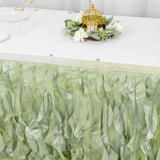 14ft Sage Green Curly Willow Taffeta Table Skirt