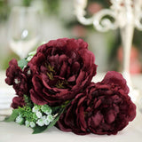 12inch Burgundy Artificial Silk Peonies Bouquet, Faux Peony Spray Bush