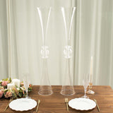 2 Pack | 31inch Clear Crystal Embellishment Trumpet Flower Vase, Reversible Plastic Centerpiece