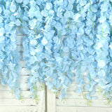 42inch Silk Hanging Wisteria Flower Garland Vines in Blue, Elaborated 5 Full Strands in 1 Bush