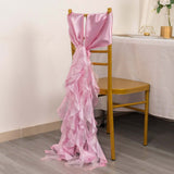 5 Pack Pink Curly Willow Chiffon Satin Chair Sashes