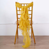 1 Set Mustard Yellow Chiffon Hoods With Ruffles Willow Chiffon Chair Sashes