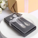 2 Pack | 4inch Silver Metal Couple Coffee Spoon Set Party Favors, Pre-Packed Wedding Souvenir Gift