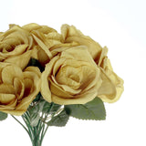 12inches Gold Artificial Velvet-Like Fabric Rose Flower Bouquet Bush