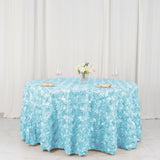 120inch Light Blue Grandiose 3D Rosette Satin Round Tablecloth