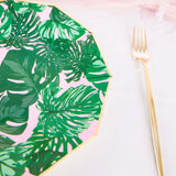 25 Pack | Tropical Palm Leaf 9inch Dinner Paper Plates, Disposable Plates Geometric With Gold Rim