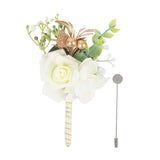 2 Pack White Artificial Rose Boutonniere With Pin, 5inch Real Touch Silk Flower#whtbkgd