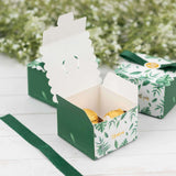 25 Pack Green Monstera Leaf Print Candy Gift Boxes with Satin Ribbon Bow, Thank You Cardstock Paper 