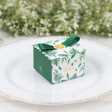 25 Pack Green Monstera Leaf Print Candy Gift Boxes with Satin Ribbon Bow, Thank You Cardstock Paper 