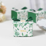 25 Pack Green Monstera Leaf Print Candy Gift Boxes with Satin Ribbon Bow, Thank You Cardstock Paper 