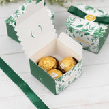 25 Pack Green Monstera Leaf Print Candy Gift Boxes with Satin Ribbon Bow, Thank You Cardstock Paper 