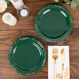 10 Pack | 7inch Hunter Emerald Green With Gold Vintage Rim Disposable Salad Plates