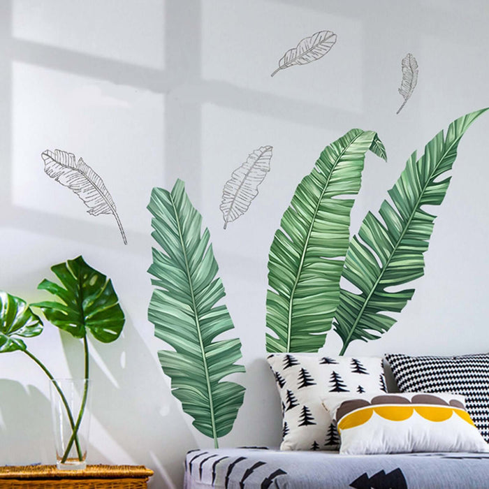 Green Tropical Banana Leaves Wall Decals, Plant Peel Removable Stickers