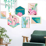 Green Tropical Palm Leaves & Flamingo Flat Frame Wall Decals, Decor Stickers