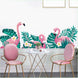 Green Tropical Palm Leaves & Flamingo Wall Decals, Peel Removable Stickers