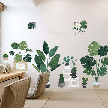 Green Tropical Potted Plants Planters Wall Decals, Peel and Stick Decor Stickers