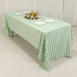 60"x126" White Sage Green Buffalo Plaid Rectangle Tablecloth, Checkered Polyester Tablecloth