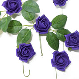 24 Roses | 2inch Purple Artificial Foam Flowers With Stem Wire and Leaves