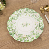 25 Pack White Floral Greenery Salad Paper Plates with Scalloped Edge