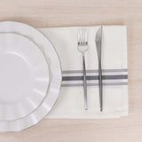 10 Pack White Spun Polyester Cloth Napkins with Gray Reverse Stripes