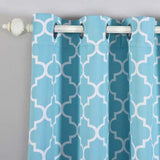 Blue/White Room Darkening Noise Cancelling Curtain Panels With Grommet, Trellis Curtains 52x84inch