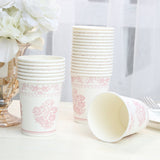 24 Pack White Pink French Toile Party Cups, Elegant Disposable Paper Cups - 9oz