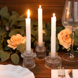 Set of 6 Clear Ribbed Crystal Glass 3inch Taper Candle Holders