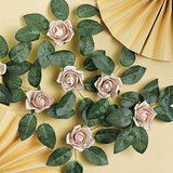 24 Roses | 2inch Champagne Artificial Foam Flowers With Stem Wire and Leaves