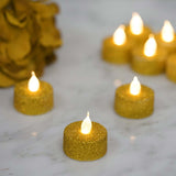 12 Pack | Gold Glitter Flameless LED Candles | Battery Operated Tea Light Candles