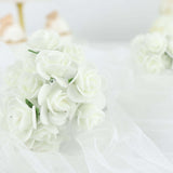 48 Roses | 1Inch Ivory Real Touch Artificial DIY Foam Rose Flowers With Stem, Craft Rose Buds