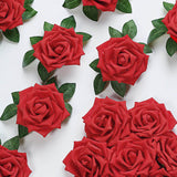 24 Roses | 5inch Red Artificial Foam Flowers With Stem Wire and Leaves