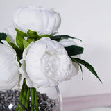 5 Flower Head White Peony Bouquet | Artificial Silk Peonies Spray