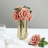 24 Roses | 5inch Dusty Rose Artificial Foam Flowers With Stem Wire and Leaves