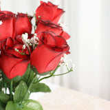 12 Bushes | Red, Black Artificial Premium Silk Flower Rose Bud Bouquets