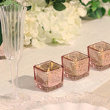 2inch Square Blush/Rose Gold Mercury Glass Candle Holders, Votive Glittered Tealight Holders